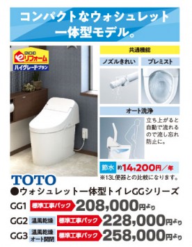 ウォシュレット一体型トイレGGシリーズ GG1